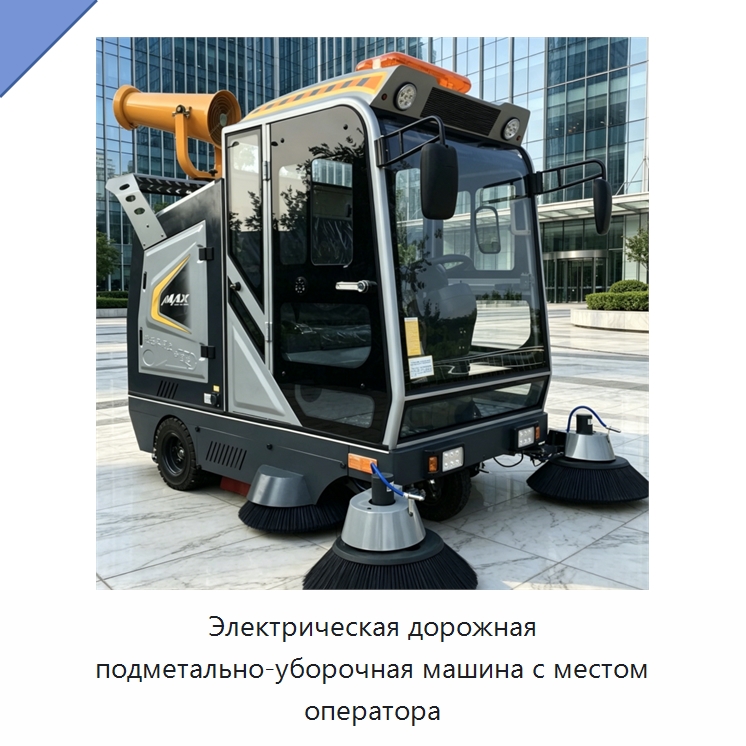 Электрическая дорожная подметально-уборочная машина с местом оператора — Коммунальная техника