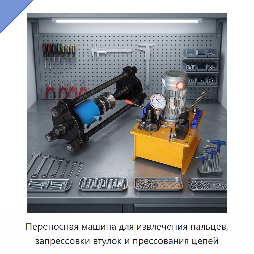 Переносная машина для извлечения пальцев, запрессовки втулок и прессования цепей — Специальные машины и промышленное оборудование