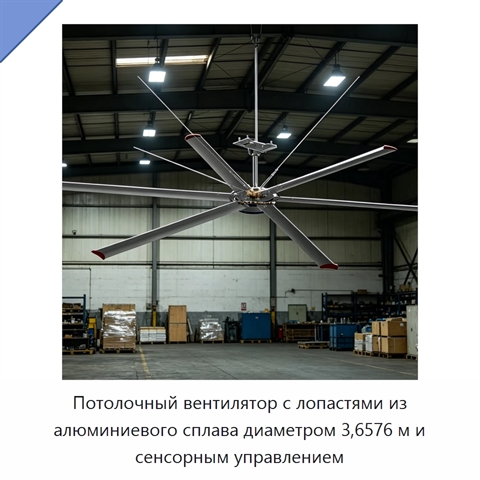 Потолочный вентилятор с лопастями из алюминиевого сплава диаметром 3,6576 м и сенсорным управлением