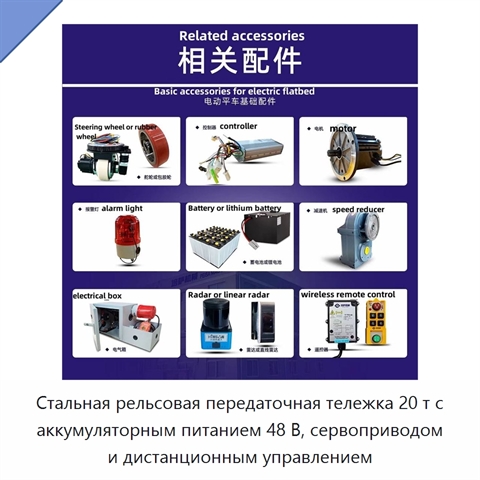 Стальная рельсовая передаточная тележка 20 т с аккумуляторным питанием 48 В, сервоприводом и дистанционным управлением