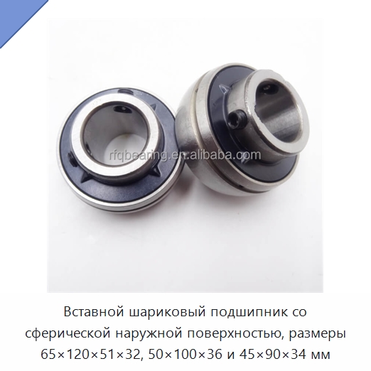 Вставной шариковый подшипник со сферической наружной поверхностью, размеры 65×120×51×32, 50×100×36 и 45×90×34 мм — Корпусные подшипники