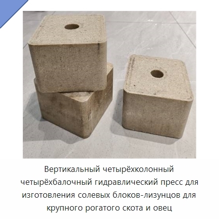 Вертикальный четырёхколонный четырёхбалочный гидравлический пресс для изготовления солевых блоков-лизунцов для крупного рогатого скота и овец