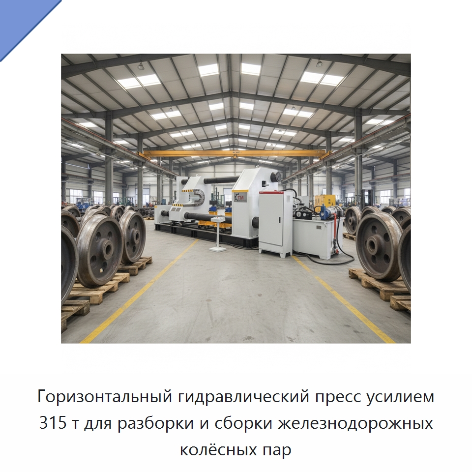 Горизонтальный гидравлический пресс усилием 315 т для разборки и сборки железнодорожных колёсных пар — Гидравлические прессы