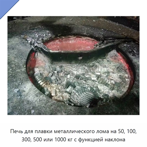 Печь для плавки металлического лома на 50, 100, 300, 500 или 1000 кг с функцией наклона