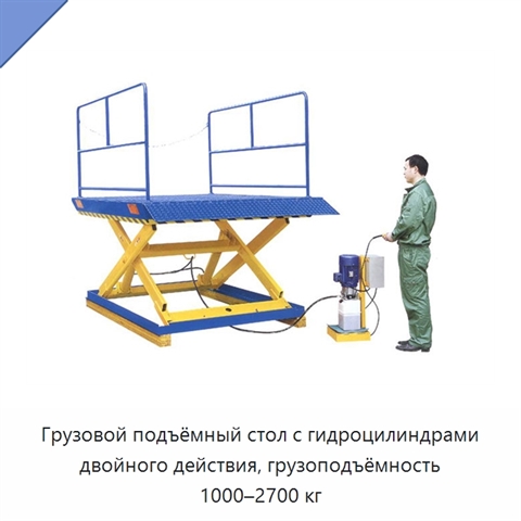 Грузовой подъёмный стол с гидроцилиндрами двойного действия, грузоподъёмность 1000–2700 кг