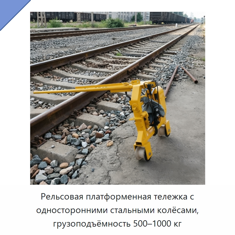 Рельсовая платформенная тележка с односторонними стальными колёсами, грузоподъёмность 500–1000 кг — Железнодорожный инструмент