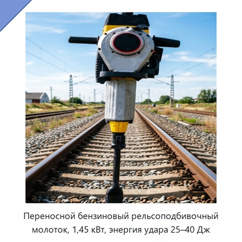 Переносной бензиновый рельсоподбивочный молоток, 1,45 кВт, энергия удара 25–40 Дж