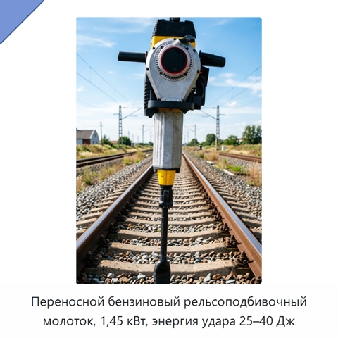 Переносной бензиновый рельсоподбивочный молоток, 1,45 кВт, энергия удара 25–40 Дж