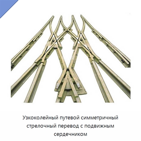 Узкоколейный путевой симметричный стрелочный перевод с подвижным сердечником