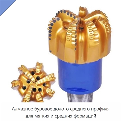 Алмазное буровое долото среднего профиля для мягких и средних формаций