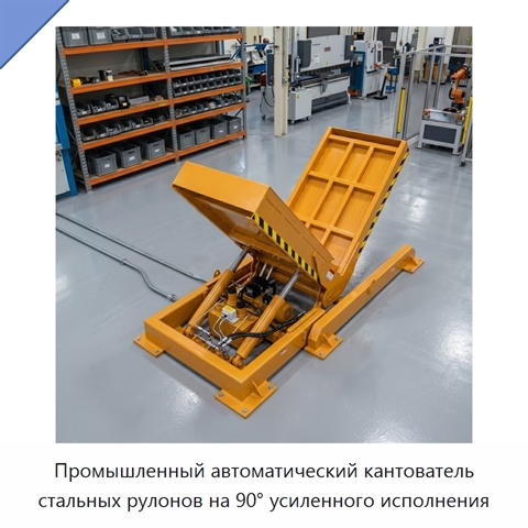 Промышленный автоматический кантователь стальных рулонов на 90° усиленного исполнения
