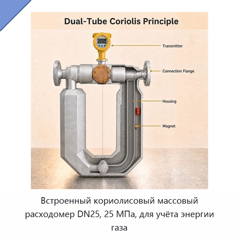 Встроенный кориолисовый массовый расходомер DN25, 25 МПа, для учёта энергии газа