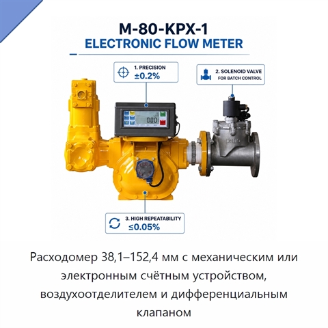 Расходомер 38,1–152,4 мм с механическим или электронным счётным устройством, воздухоотделителем и дифференциальным клапаном