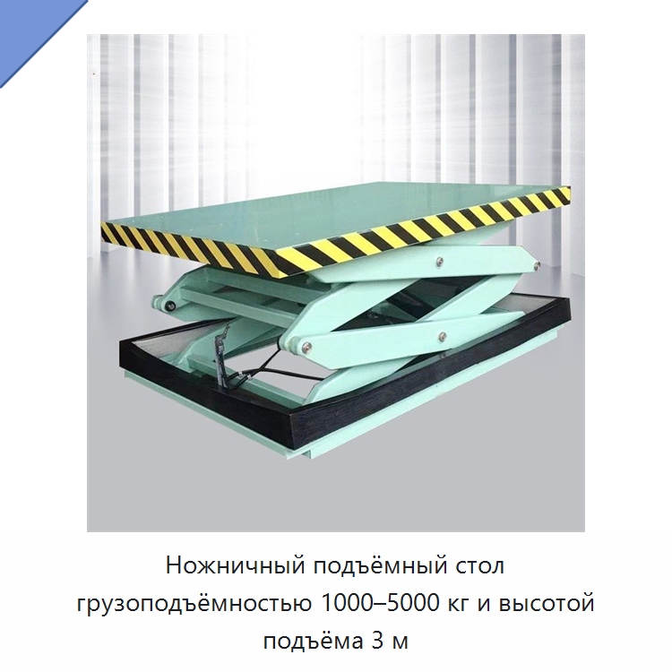 Ножничный подъёмный стол грузоподъёмностью 1000–5000 кг и высотой подъёма 3 м — Подъемные столы