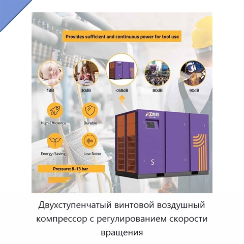 Двухступенчатый винтовой воздушный компрессор с регулированием скорости вращения
