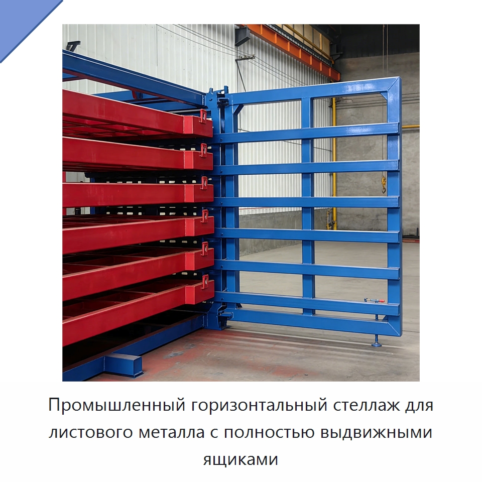 Промышленный горизонтальный стеллаж для листового металла с полностью выдвижными ящиками — Штабелируемые стеллажи и полки