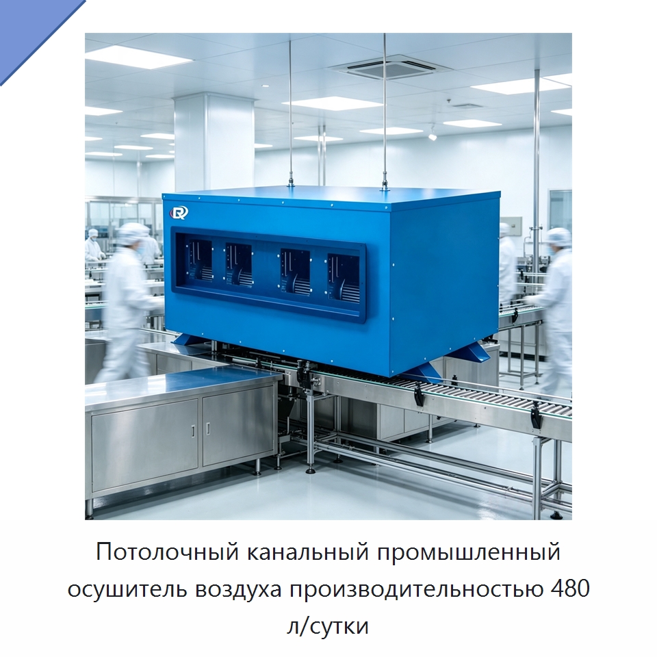 Потолочный канальный промышленный осушитель воздуха производительностью 480 л/сутки