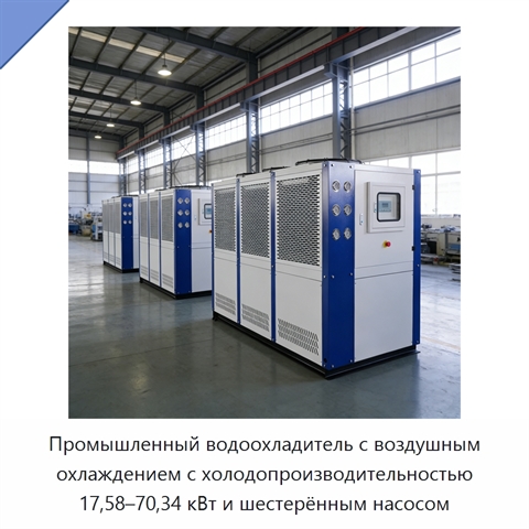 Промышленный водоохладитель с воздушным охлаждением с холодопроизводительностью 17,58–70,34 кВт и шестерённым насосом