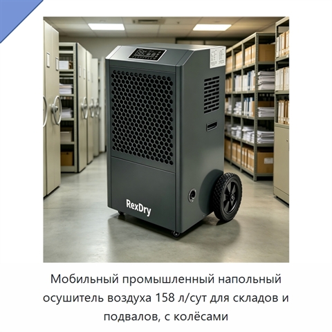 Мобильный промышленный напольный осушитель воздуха 158 л/сут для складов и подвалов, с колёсами