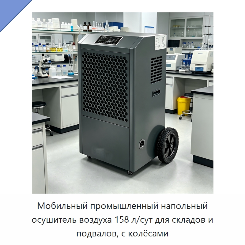Мобильный промышленный напольный осушитель воздуха 158 л/сут для складов и подвалов, с колёсами