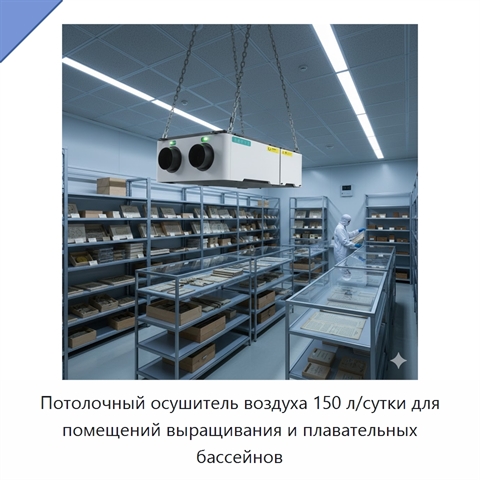 Потолочный осушитель воздуха 150 л/сутки для помещений выращивания и плавательных бассейнов