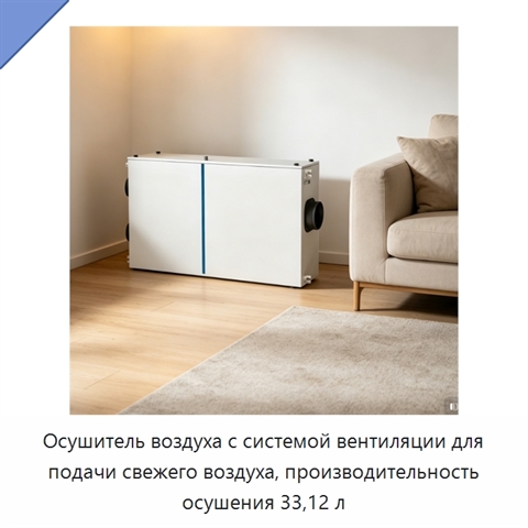 Осушитель воздуха с системой вентиляции для подачи свежего воздуха, производительность осушения 33,12 л