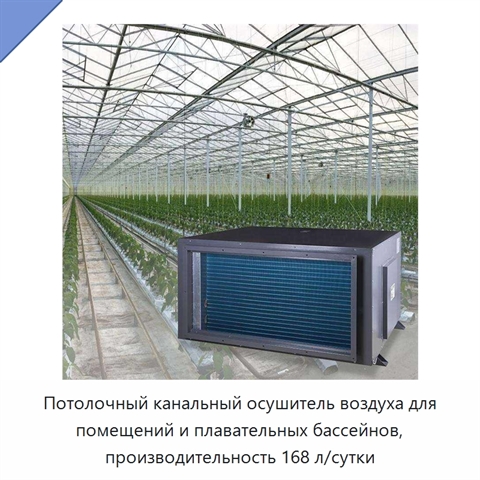 Потолочный канальный осушитель воздуха для помещений и плавательных бассейнов, производительность 168 л/сутки