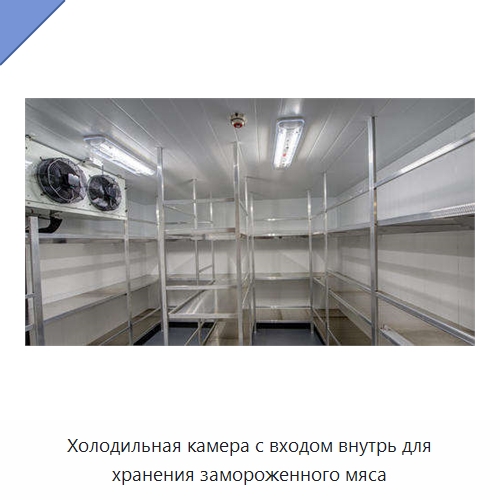 Холодильная камера с входом внутрь для хранения замороженного мяса