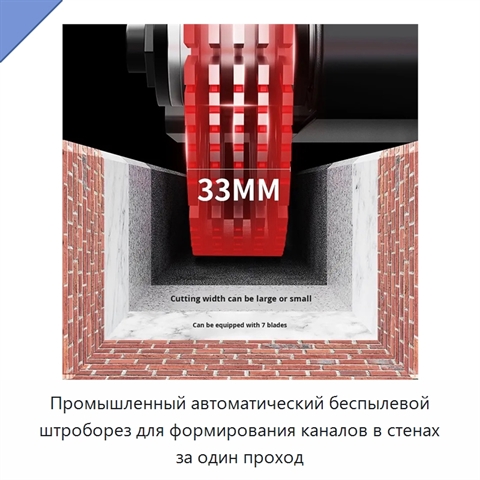 Промышленный автоматический беспылевой штроборез для формирования каналов в стенах за один проход