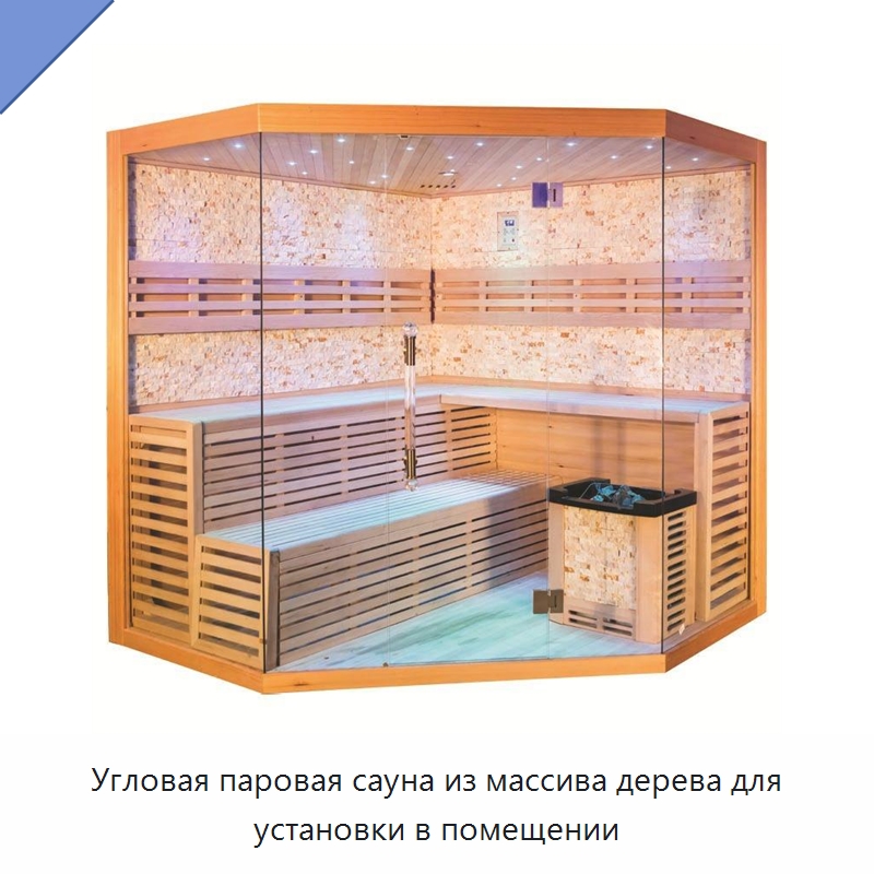 Угловая паровая сауна из массива дерева для установки в помещении — Гидромассажные ванны и саунные кабины