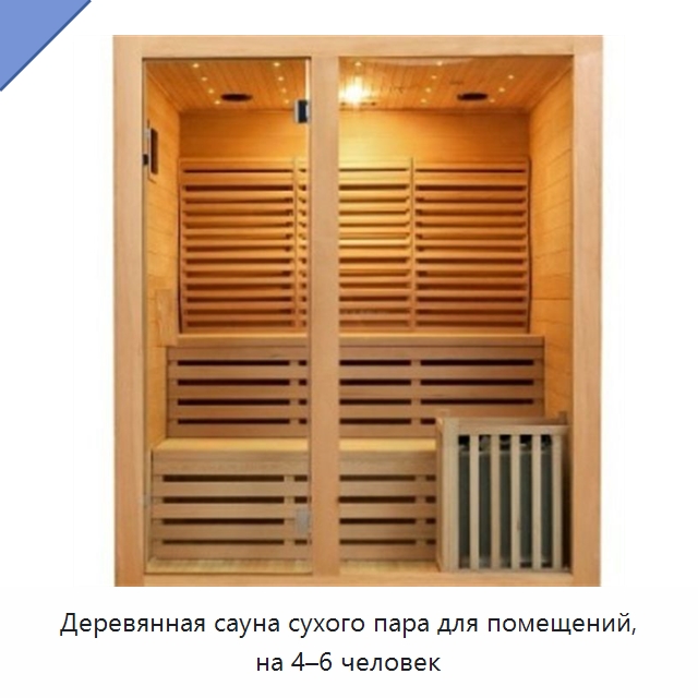 Деревянная сауна сухого пара для помещений, на 4–6 человек
