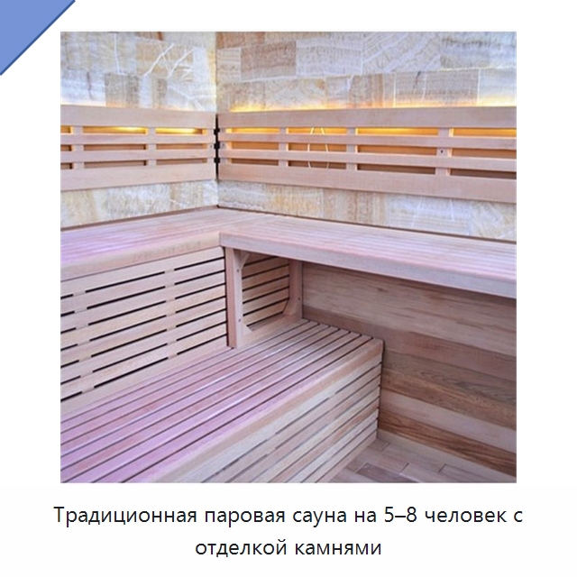 Традиционная паровая сауна на 5–8 человек с отделкой камнями