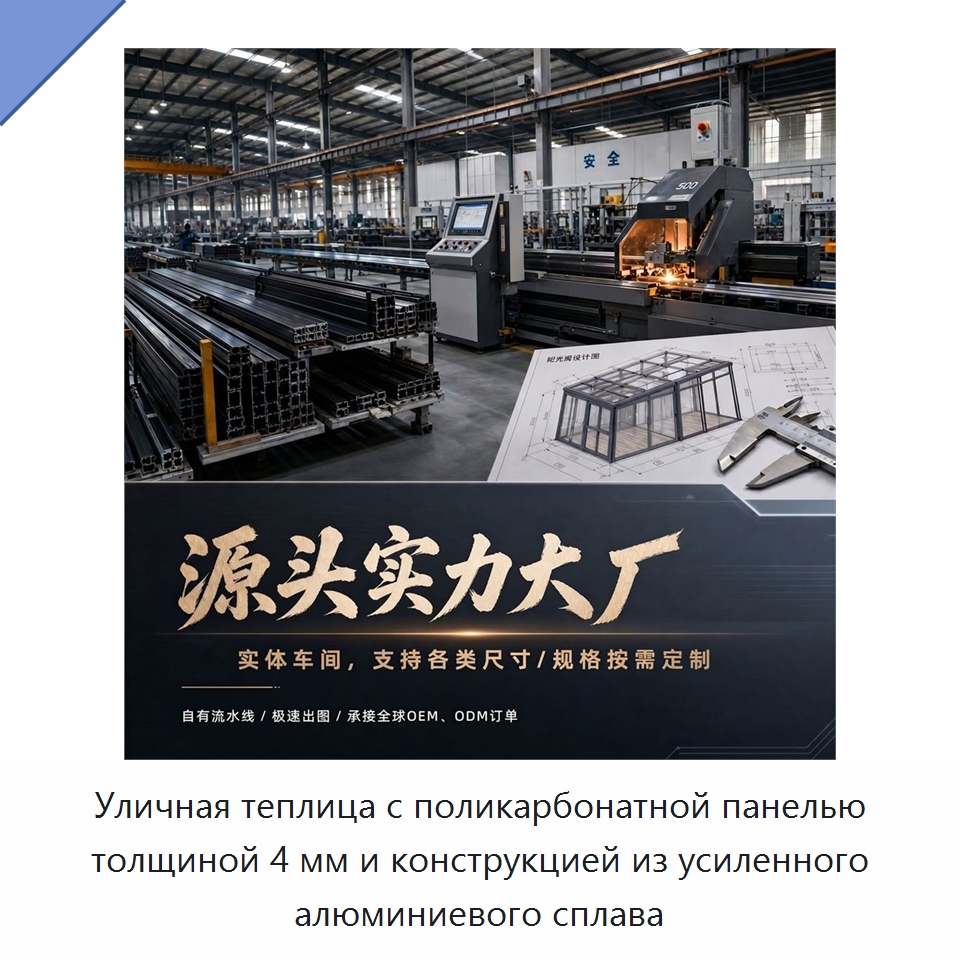 Уличная теплица с поликарбонатной панелью толщиной 4 мм и конструкцией из усиленного алюминиевого сплава