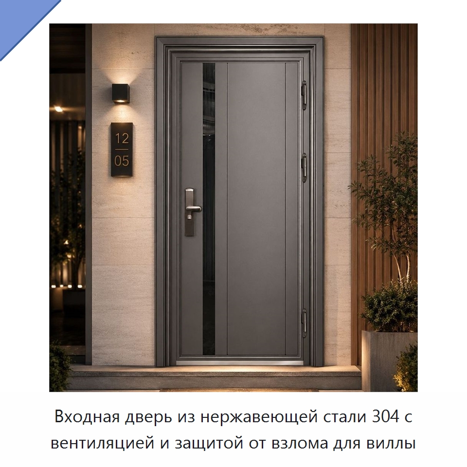 Входная дверь из нержавеющей стали 304 с вентиляцией и защитой от взлома для виллы