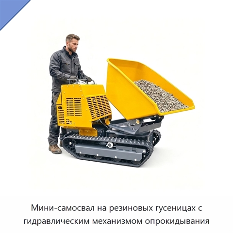 Мини-самосвал на резиновых гусеницах с гидравлическим механизмом опрокидывания