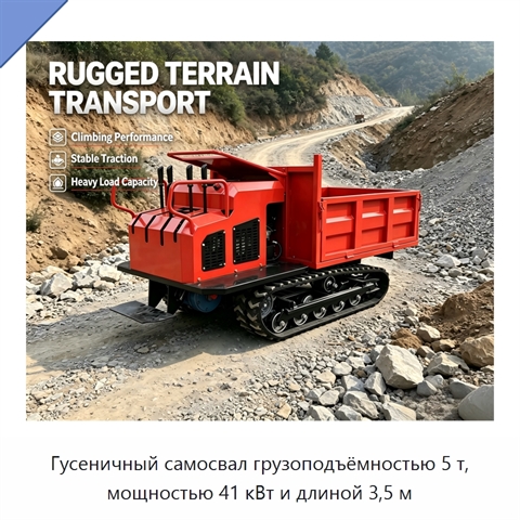 Гусеничный самосвал грузоподъёмностью 5 т, мощностью 41 кВт и длиной 3,5 м