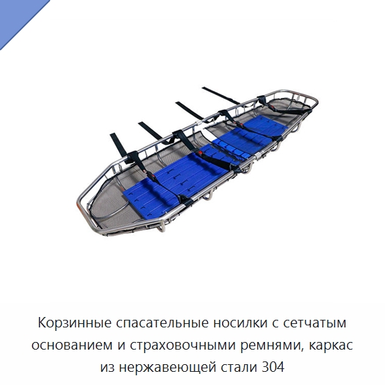 Корзинные спасательные носилки с сетчатым основанием и страховочными ремнями, каркас из нержавеющей стали 304