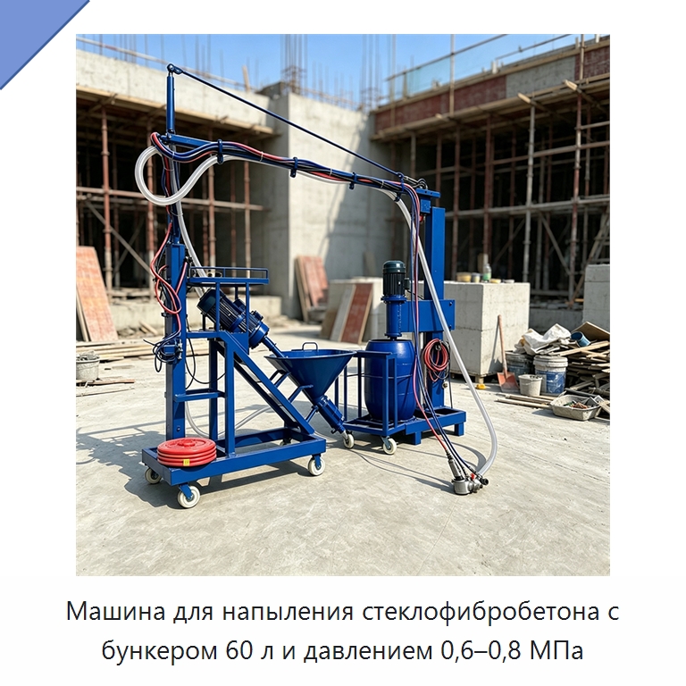Машина для напыления стеклофибробетона с бункером 60 л и давлением 0,6–0,8 МПа