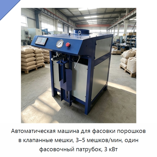 Автоматическая машина для фасовки порошков в клапанные мешки, 3–5 мешков/мин, один фасовочный патрубок, 3 кВт — Многофункциональные упаковочные машины