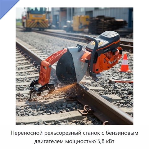 Переносной рельсорезный станок с бензиновым двигателем мощностью 5,8 кВт