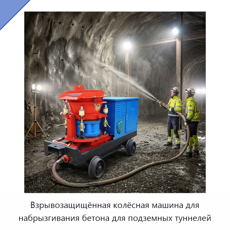 Взрывозащищённая колёсная машина для набрызгивания бетона для подземных туннелей — Оборудование для работы с бетоном