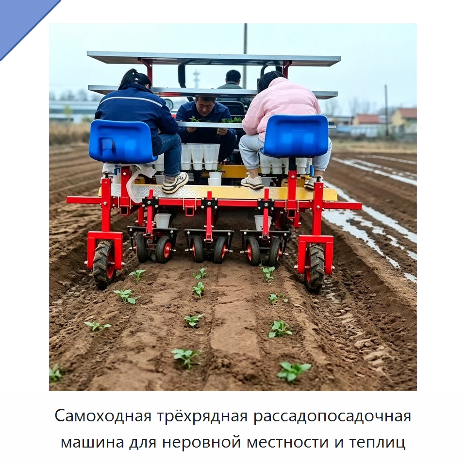 Самоходная трёхрядная рассадопосадочная машина для неровной местности и теплиц — Сеялки и рассадопосадочные машины