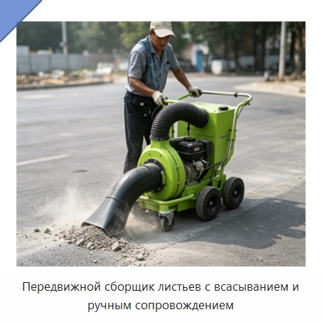 Передвижной сборщик листьев с всасыванием и ручным сопровождением