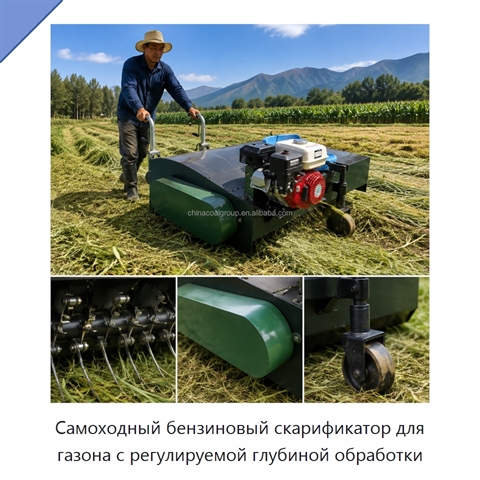 Самоходный бензиновый скарификатор для газона с регулируемой глубиной обработки