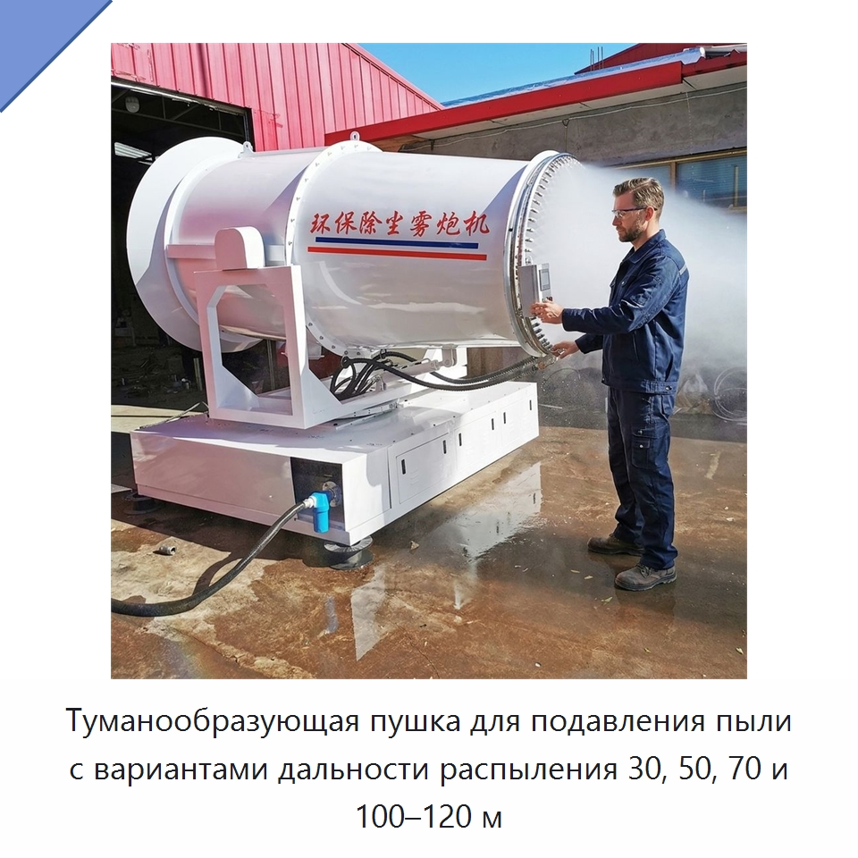 Туманообразующая пушка для подавления пыли с вариантами дальности распыления 30, 50, 70 и 100–120 м — Коммунальная техника