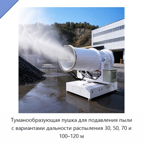 Туманообразующая пушка для подавления пыли с вариантами дальности распыления 30, 50, 70 и 100–120 м