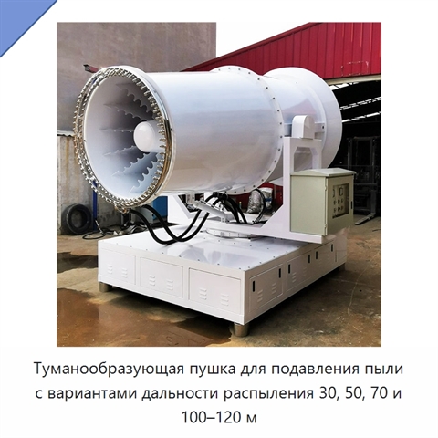 Туманообразующая пушка для подавления пыли с вариантами дальности распыления 30, 50, 70 и 100–120 м