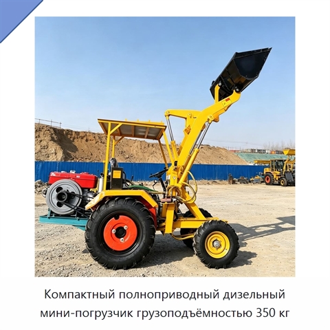 Компактный полноприводный дизельный мини-погрузчик грузоподъёмностью 350 кг