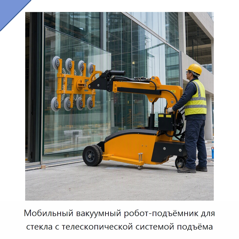 Мобильный вакуумный робот-подъёмник для стекла с телескопической системой подъёма — Вакуумные грузозахваты