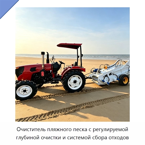 Очиститель пляжного песка с регулируемой глубиной очистки и системой сбора отходов